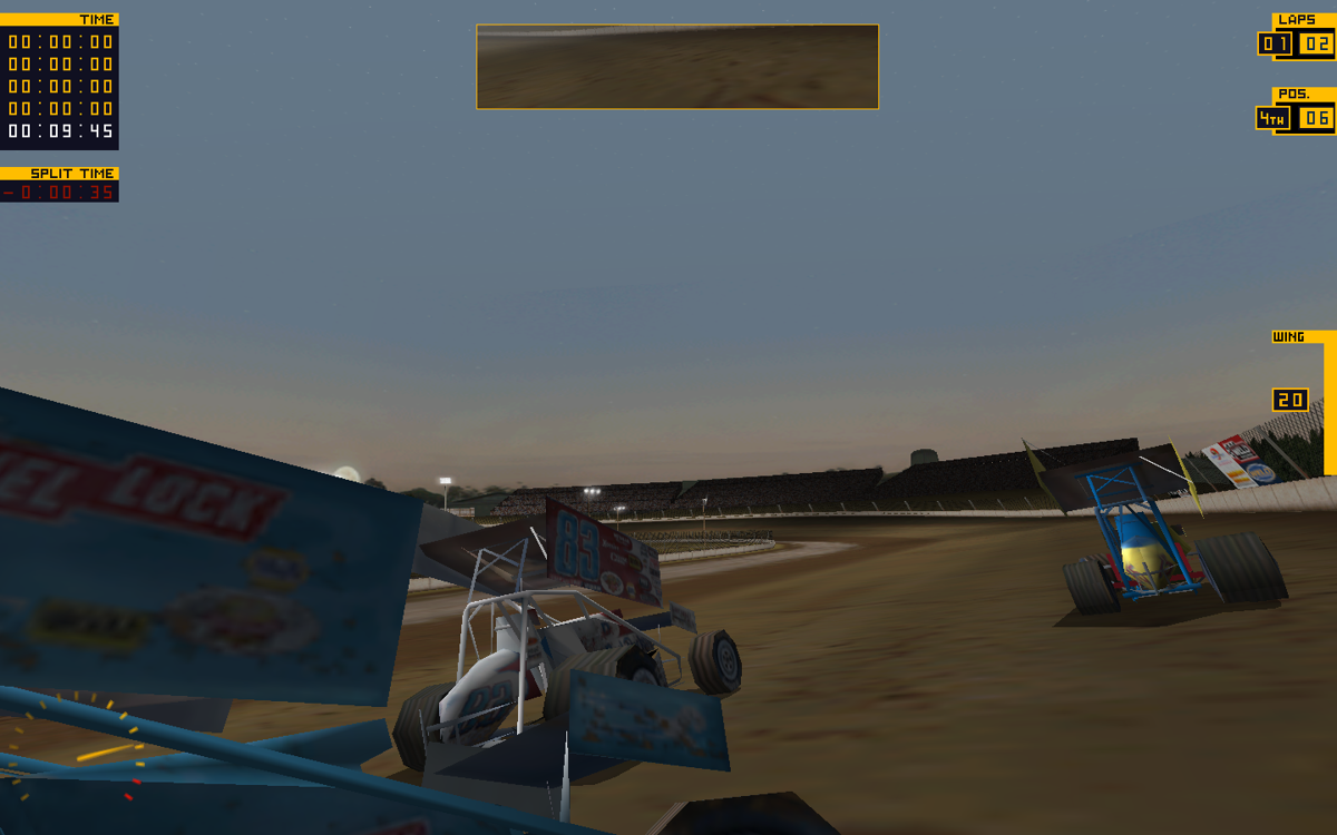 Dirt Track Racing: Sprint Cars (Windows) screenshot: Colliding with another car.
