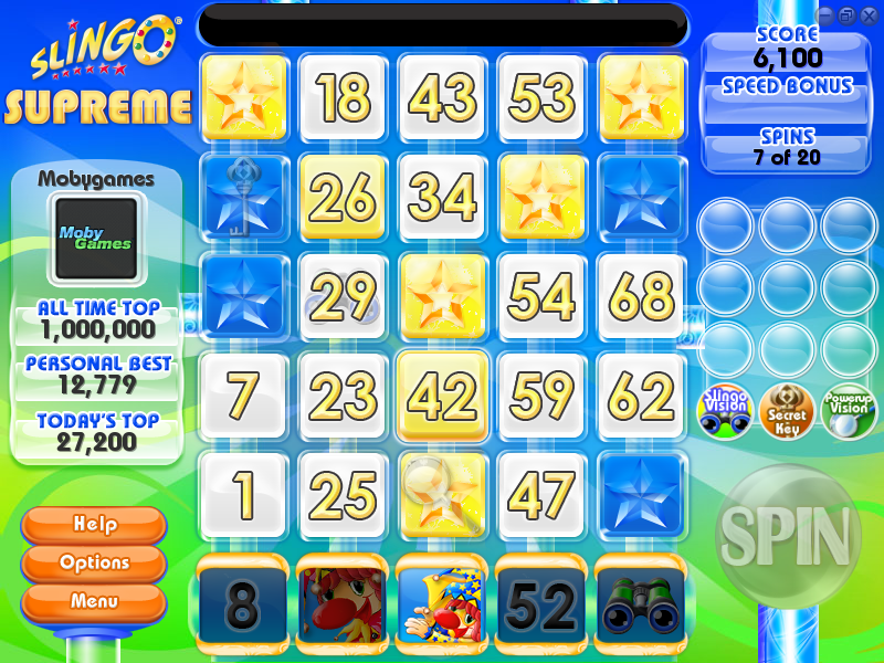Slingo Supreme (Windows) screenshot: The super joker matches any number on the grid.