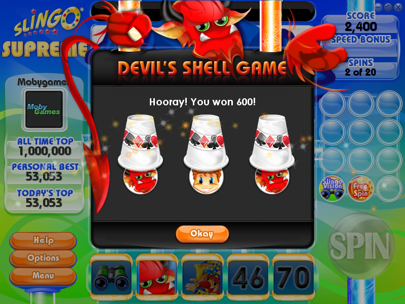 Slingo Supreme (Windows) screenshot: Devil's shell game