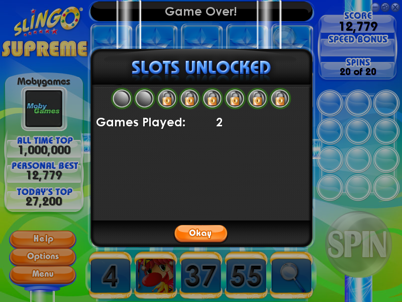 Slingo Supreme (Windows) screenshot: Slots unlocked