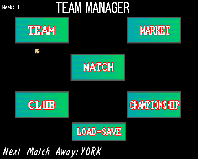 Soccer Team Manager (Amiga) screenshot: Team Manager main menu