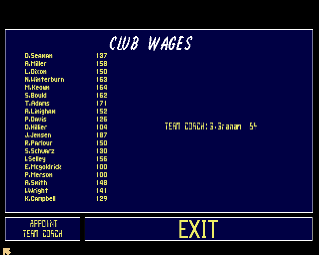 Soccer Team Manager (Amiga) screenshot: Club Wages