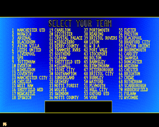 Soccer Team Manager (Amiga) screenshot: Select Your Team