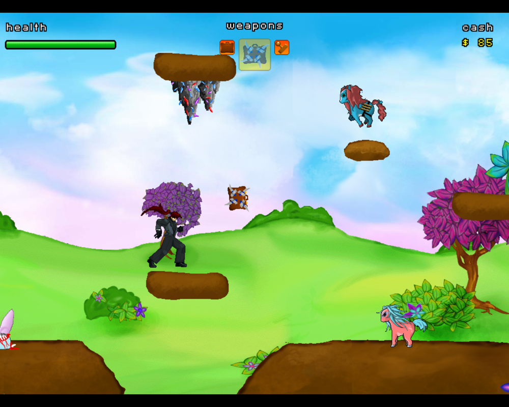 Assault on Planet Equidon (Windows) screenshot: Throwing my newly bought spiked briefcase.