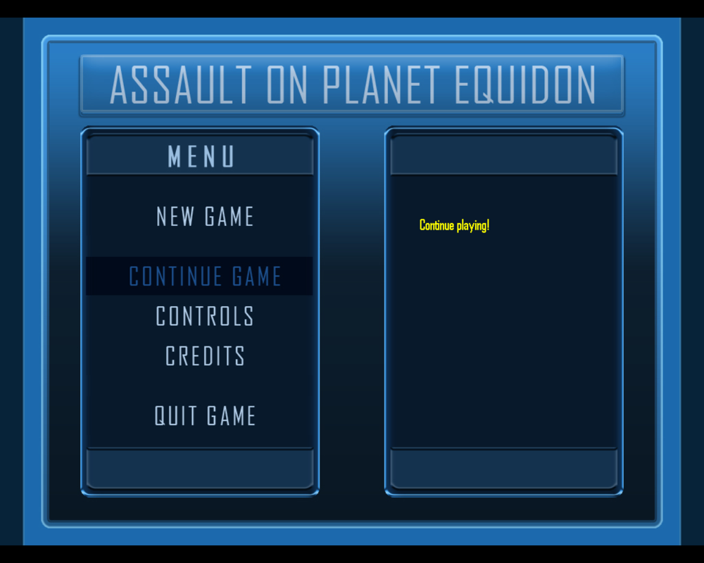Assault on Planet Equidon (Windows) screenshot: Main menu