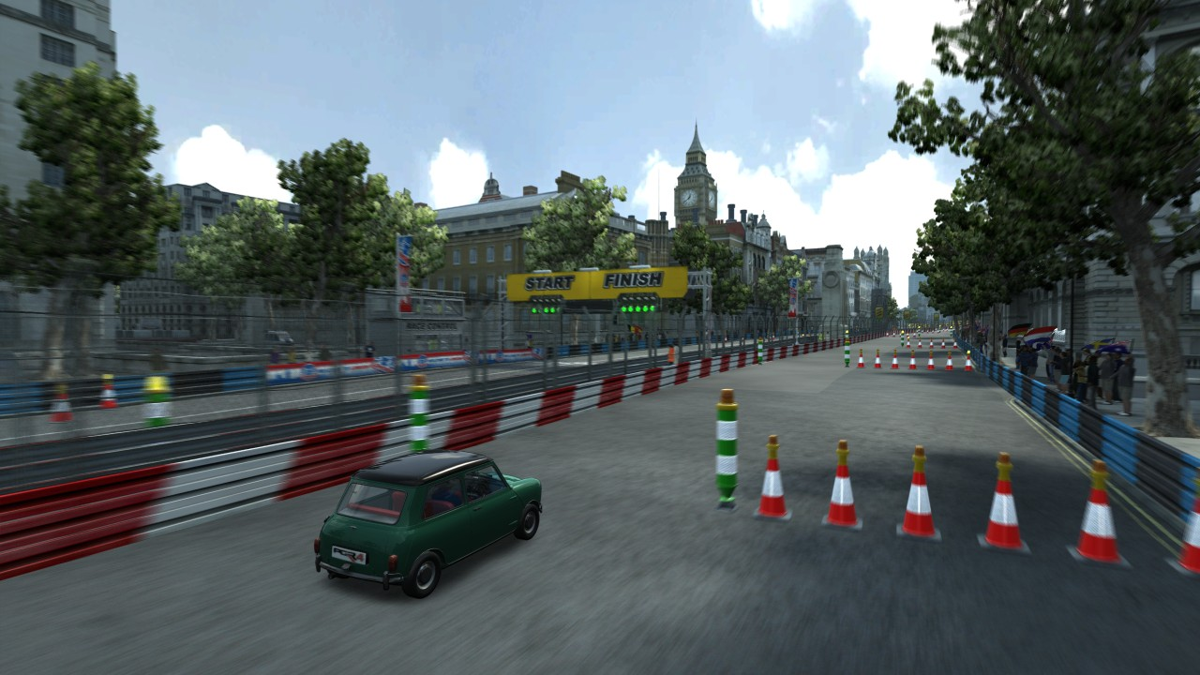 Project Gotham Racing 4 (Xbox 360) screenshot: Driving a slalom course with my Mini.