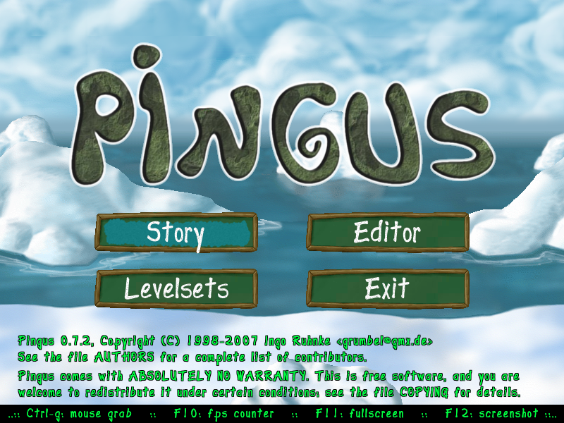 Pingus (Windows) screenshot: Main menu