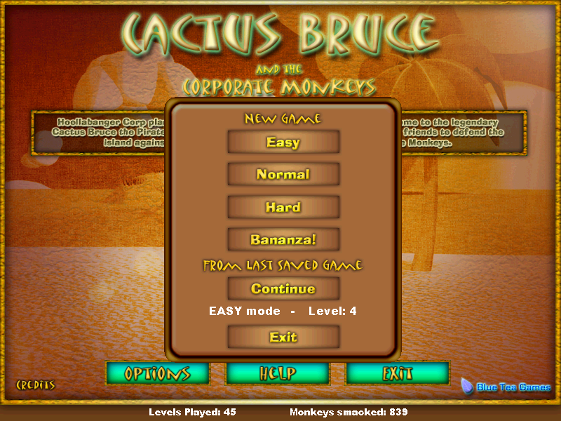 Cactus Bruce and the Corporate Monkeys (Windows) screenshot: Difficulty selection