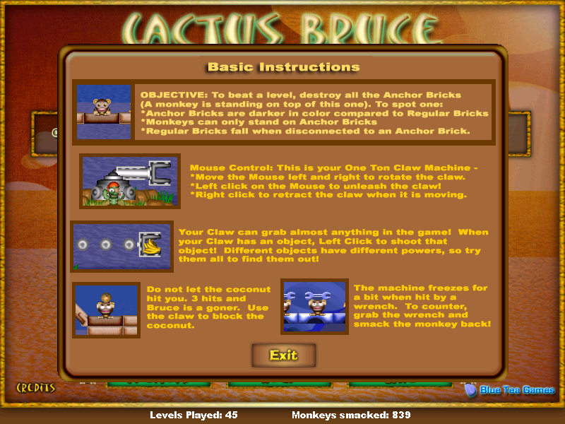 Cactus Bruce and the Corporate Monkeys (Windows) screenshot: Basic instructions