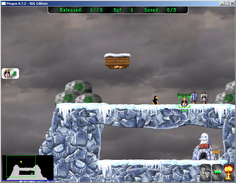 Pingus (Windows) screenshot: The first level of the tutorial is a re-enactment of the first level of Lemmings