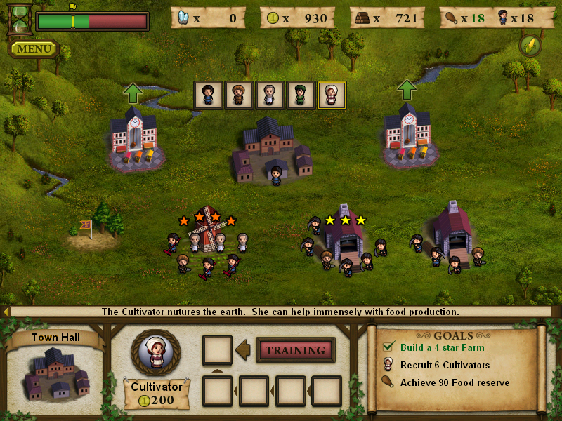 Forgotten Lands: First Colony (Windows) screenshot: The cultivator is a more efficient farmer.