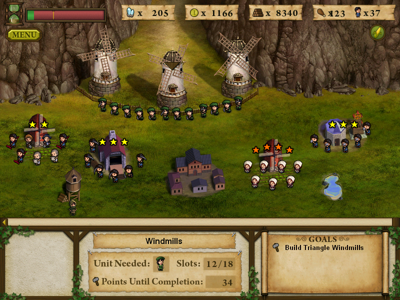 Forgotten Lands: First Colony (Windows) screenshot: Repairing the windmills.