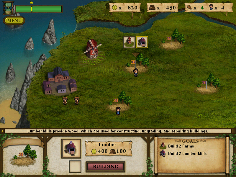 Forgotten Lands: First Colony (Windows) screenshot: Worker building options
