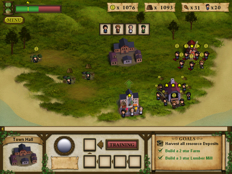 Forgotten Lands: First Colony (Windows) screenshot: The scouts extracting resources.