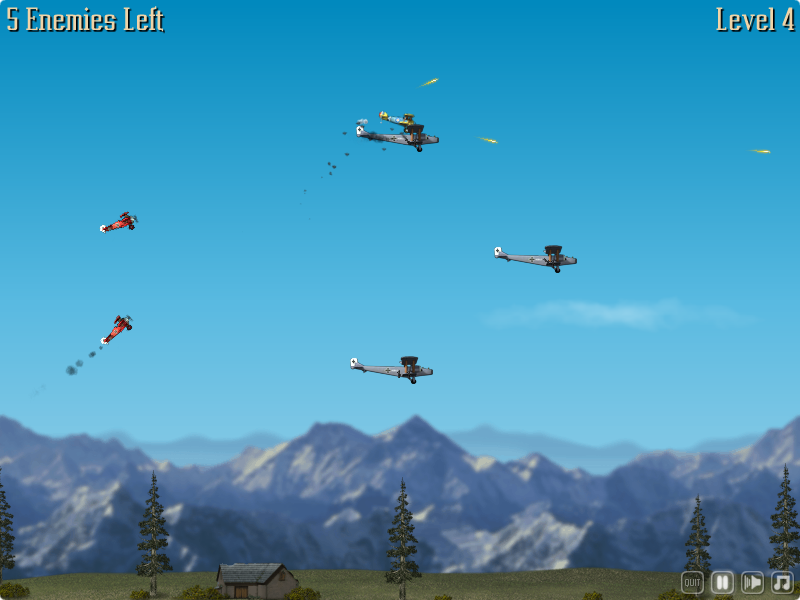 Dogfight: The Great War (Browser) screenshot: Attacking a group of bombers while being pursued by German fighters.