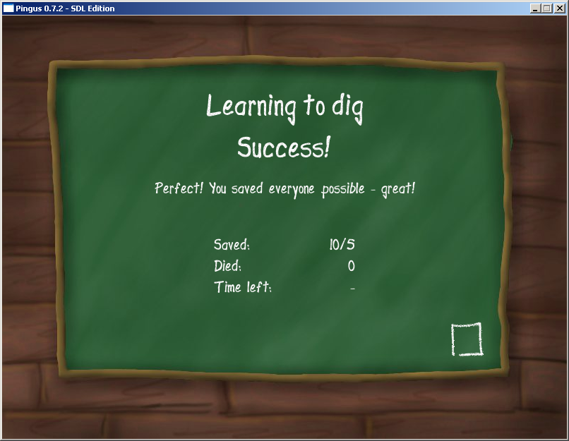 Pingus (Windows) screenshot: End-of-level summary
