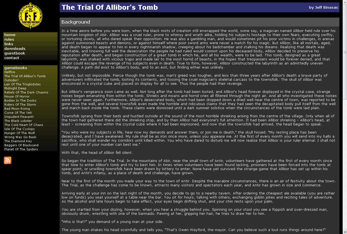 The Trial of Allibor's Tomb (Browser) screenshot: Introduction