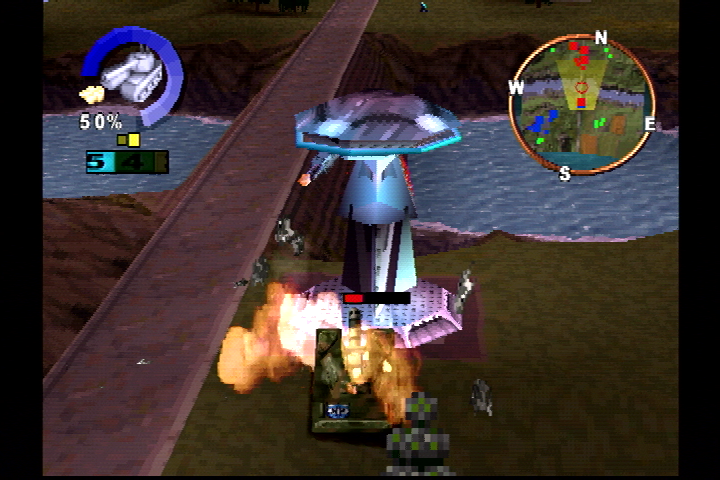 WarGames: DEFCON 1 (PlayStation) screenshot: Destroying a guard tower.