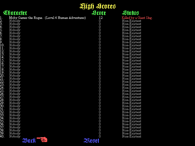 Caverns of Xaskazien (Windows) screenshot: High score table.