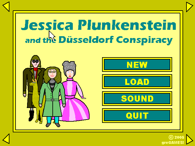 Jessica Plunkenstein and the Düsseldorf Conspiracy (Windows) screenshot: Main Menu and Start Screen