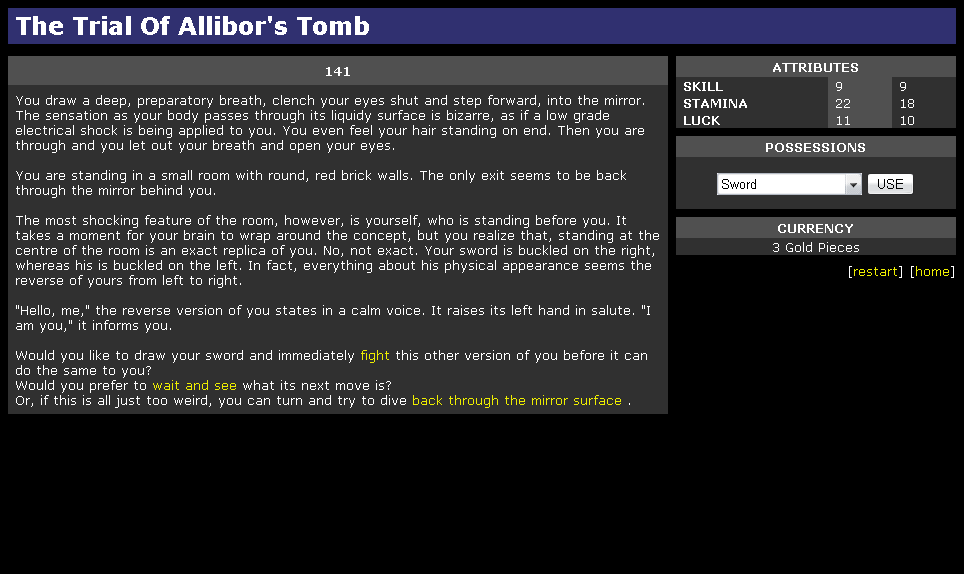 The Trial of Allibor's Tomb (Browser) screenshot: Investigating some typical strangeness
