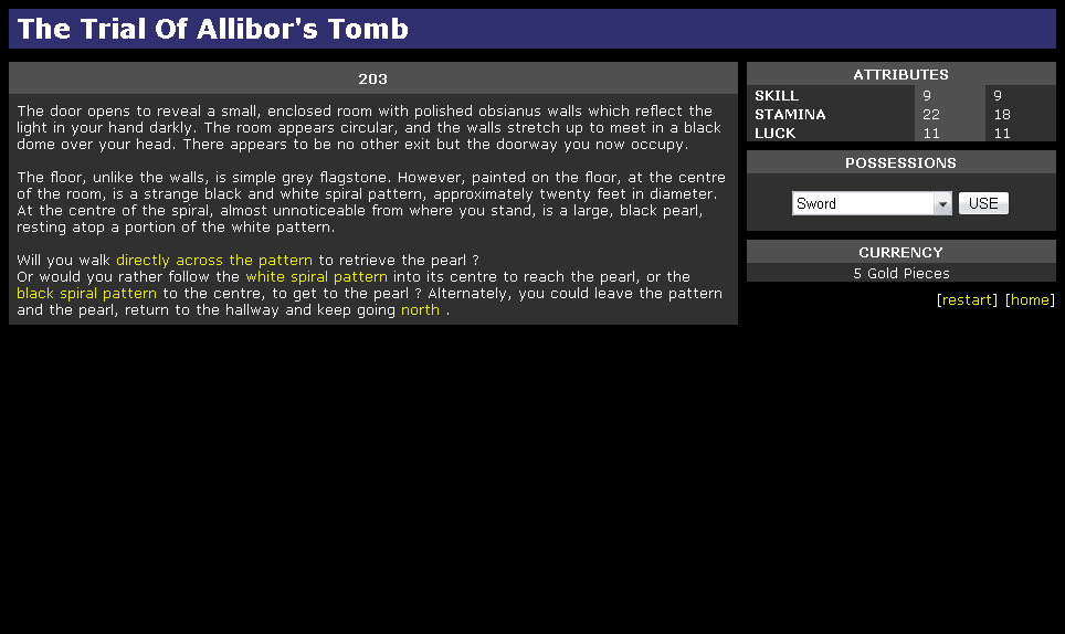 The Trial of Allibor's Tomb (Browser) screenshot: Flip a coin. Maybe you'll profit, maybe you'll get burned alive. It's all part of the fun.