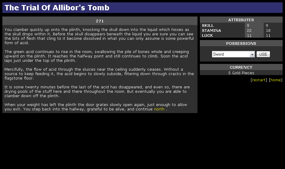 The Trial of Allibor's Tomb (Browser) screenshot: Ingeniusly surviving a deathtrap
