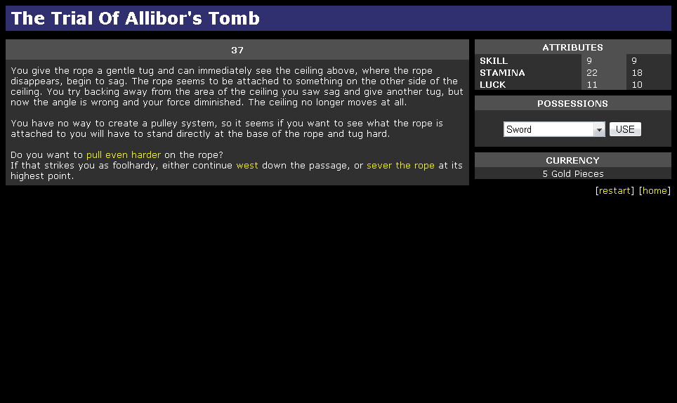 The Trial of Allibor's Tomb (Browser) screenshot: I'm getting a second chance. That means that I'm embarking on a venture that is either supremely important or supremely foolhardy. But how to know which?