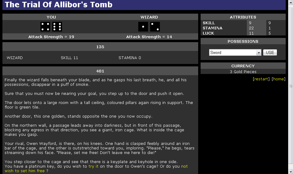 The Trial of Allibor's Tomb (Browser) screenshot: Succeeding in a boss fight!