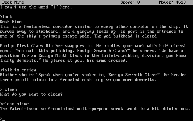 The Zork Anthology (Windows) screenshot: Planetfall: Cleaning the corridor