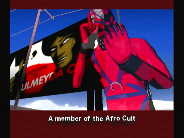 Killer7 (GameCube) screenshot: Iwazaru gives his opinion on just about everything. His sense of style is impeccable.