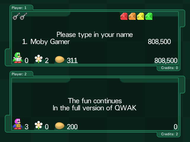 Qwak (Windows) screenshot: High score entry!