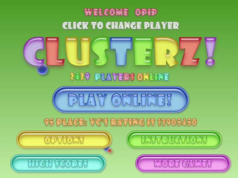 Clusterz! (Browser) screenshot: Title screen