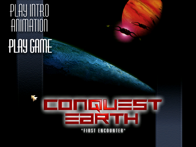 Conquest Earth: "First Encounter" (DOS) screenshot: Launch menu