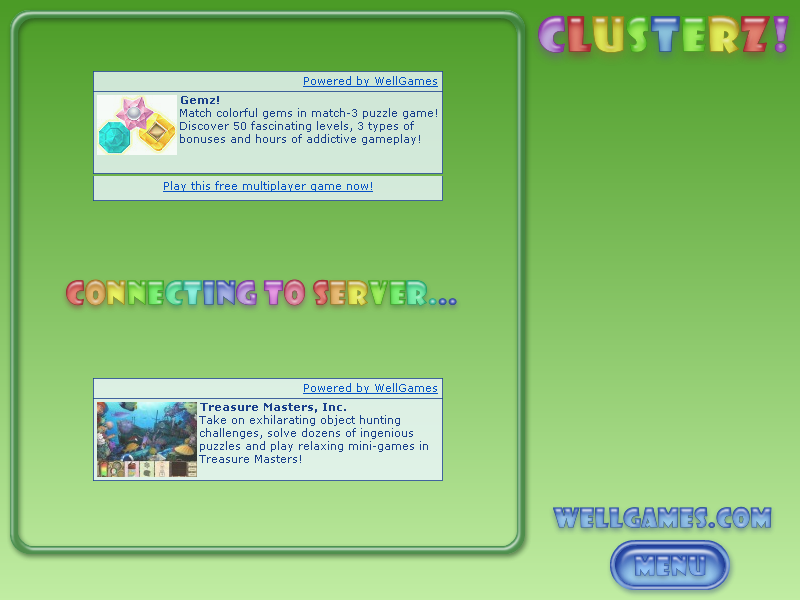 Clusterz! (Browser) screenshot: Connecting to the server...