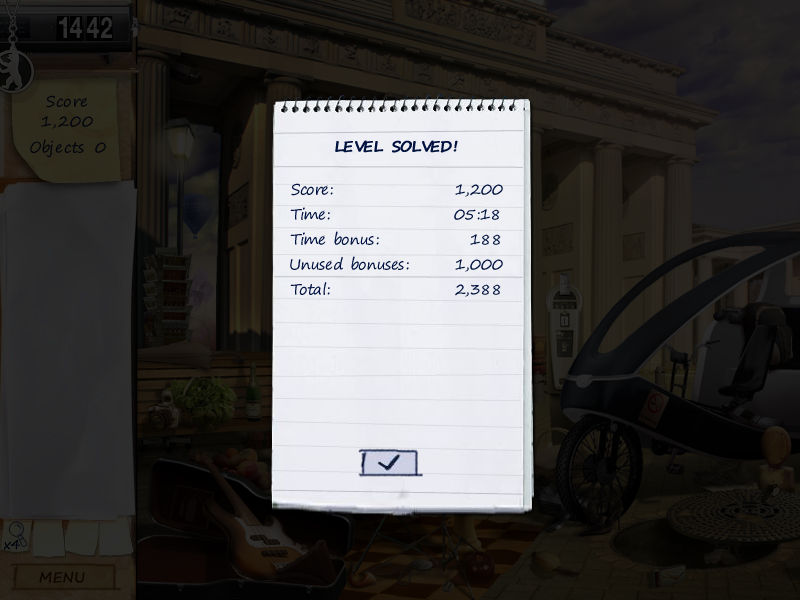 Mystery Stories: Berlin Nights (Windows) screenshot: Level statistics