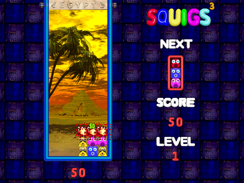Squigs 3 (Windows) screenshot: Clearing a line with 3-in-a-row