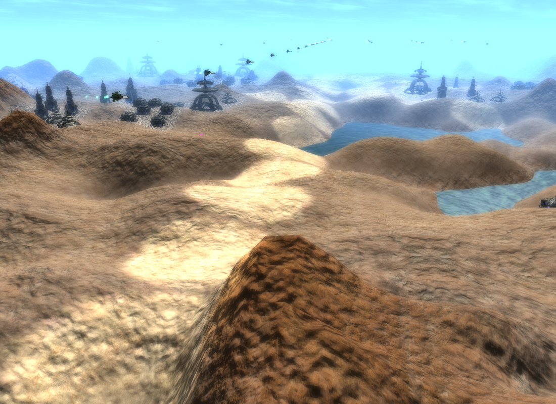 Beyond Protocol (Windows) screenshot: Fighter sweep of a Desert planet