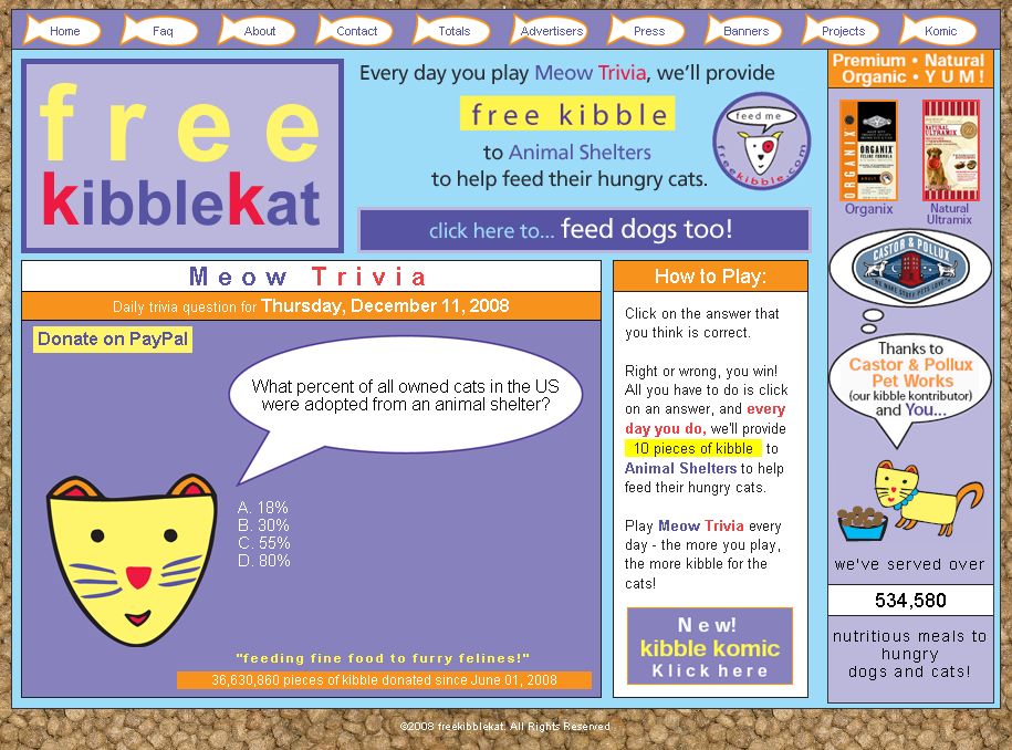 Freekibblekat (Browser) screenshot: Being asked a question.