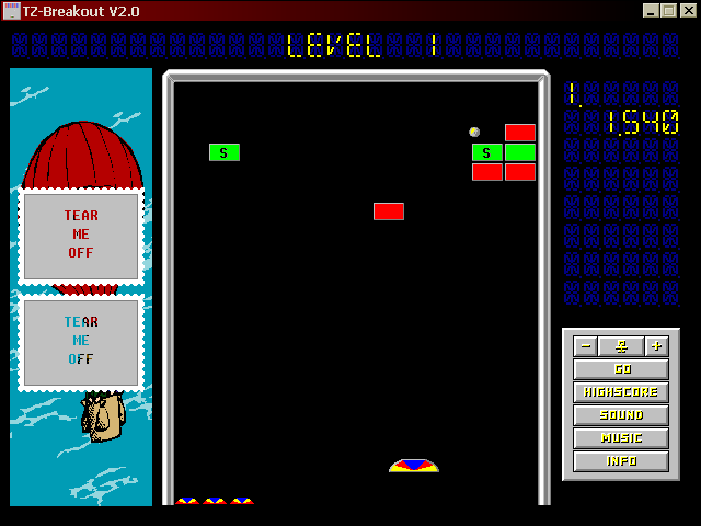 TZ-Breakout (Windows 3.x) screenshot: Two stamps to go