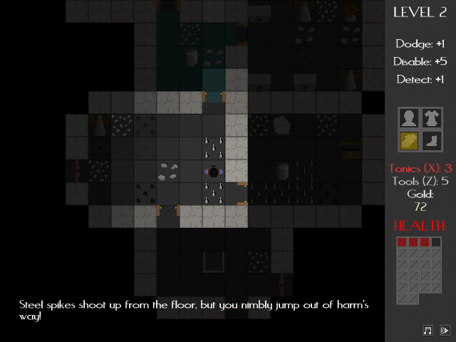 Necropolis (Browser) screenshot: The higher the Detect ability, the more visible traps become.