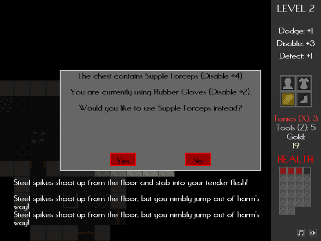 Necropolis (Browser) screenshot: Choose to keep or replace an item.