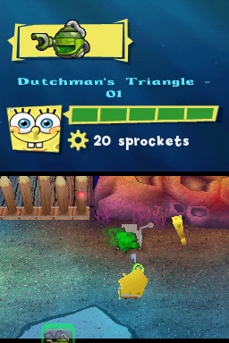 SpongeBob SquarePants: Plankton's Robotic Revenge (Nintendo DS) screenshot: Destroying it