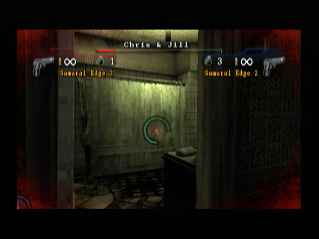 Resident Evil: The Umbrella Chronicles (Wii) screenshot: Red haze... pity there weren't any green herbs in that bathroom.
