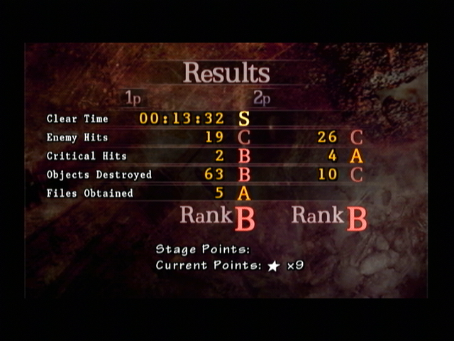 Resident Evil: The Umbrella Chronicles (Wii) screenshot: Level results
