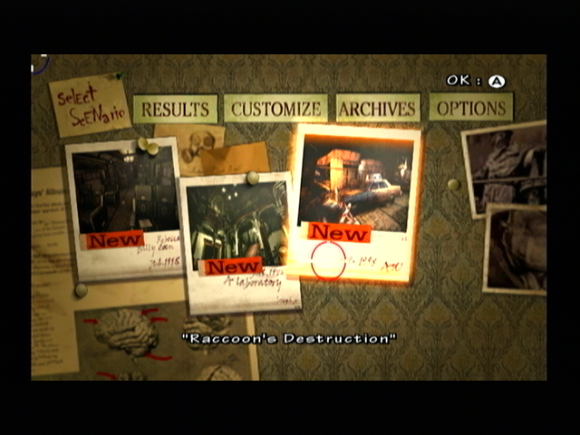 Resident Evil: The Umbrella Chronicles (Wii) screenshot: Level select