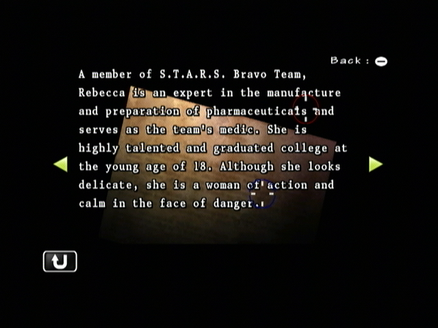 Resident Evil: The Umbrella Chronicles (Wii) screenshot: In the archive, a character profile
