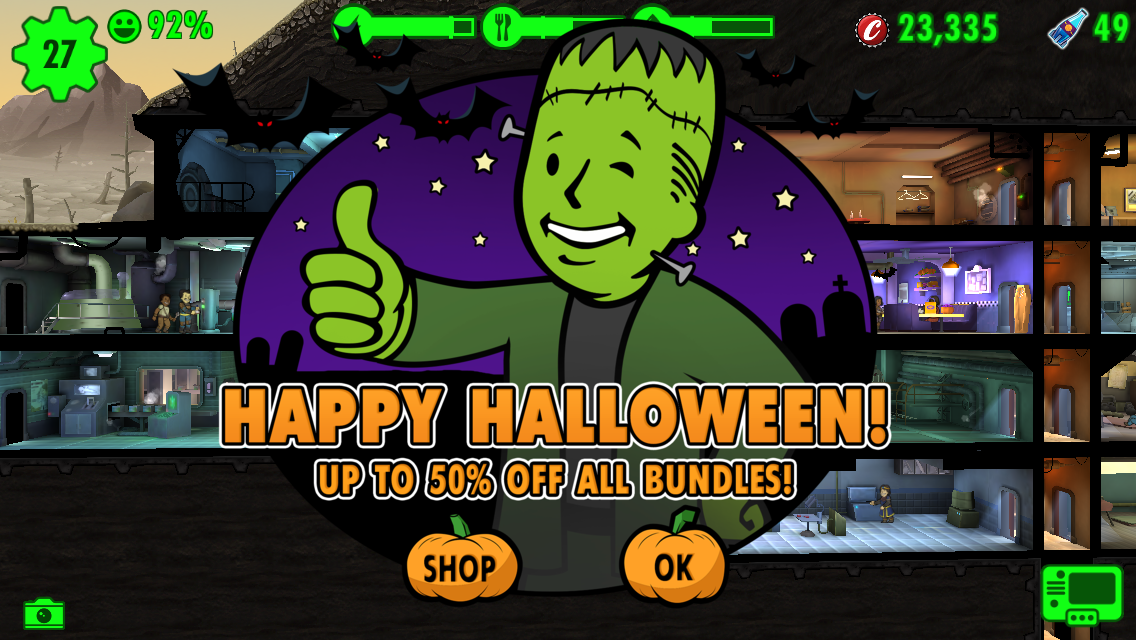 Fallout Shelter (iPhone) screenshot: Happy Halloween!