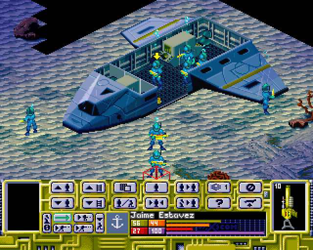 X-COM: Terror from the Deep (PlayStation) screenshot: Deploying your units to the crash site.