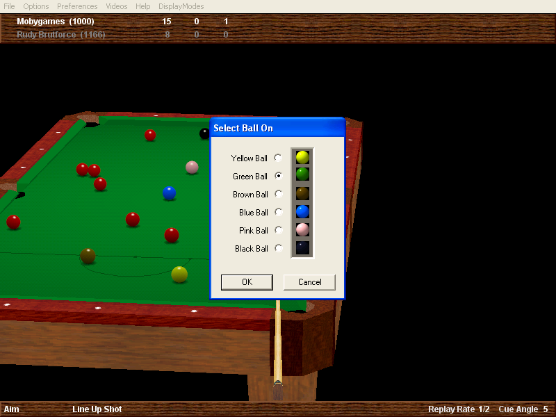 Virtual Pool Hall (Windows) screenshot: Select ball on before you shoot